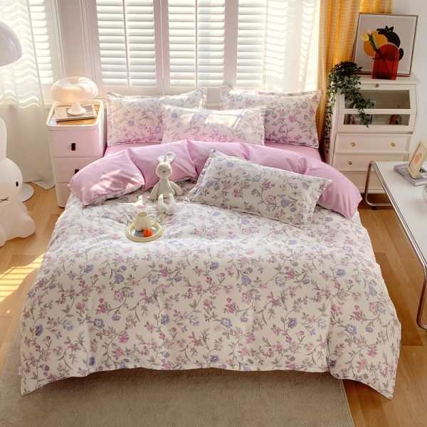 Juego de Funda Nórdica de Algodón 4 Piezas Lijado Aroma Flower