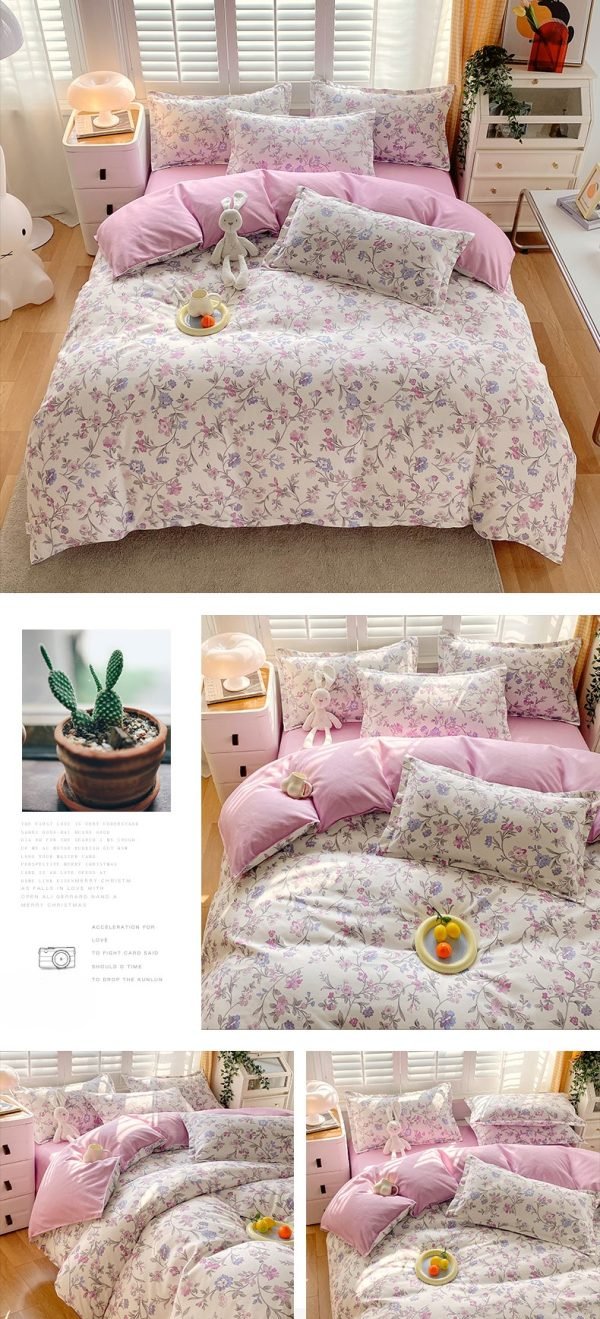 Juego de Funda Nórdica de Algodón 4 Piezas Lijado Aroma Flower