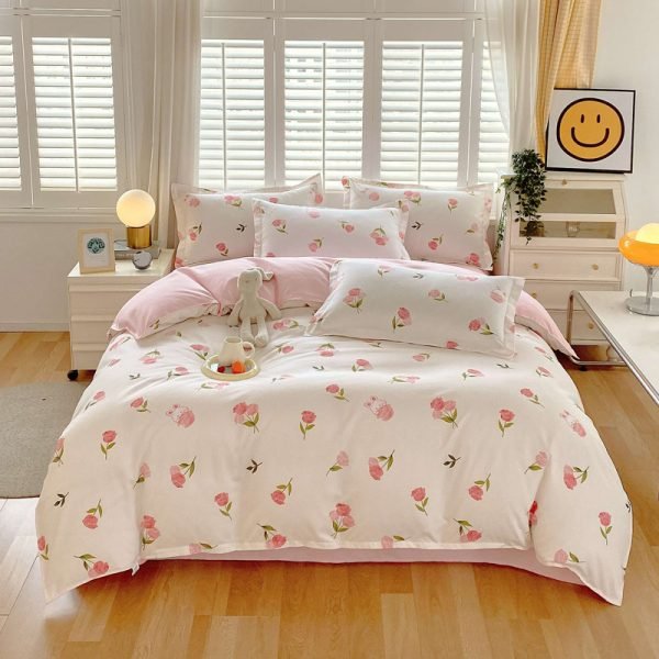 Juego de Funda Nórdica de Algodón 4 Piezas Lijado Blooming Flowers