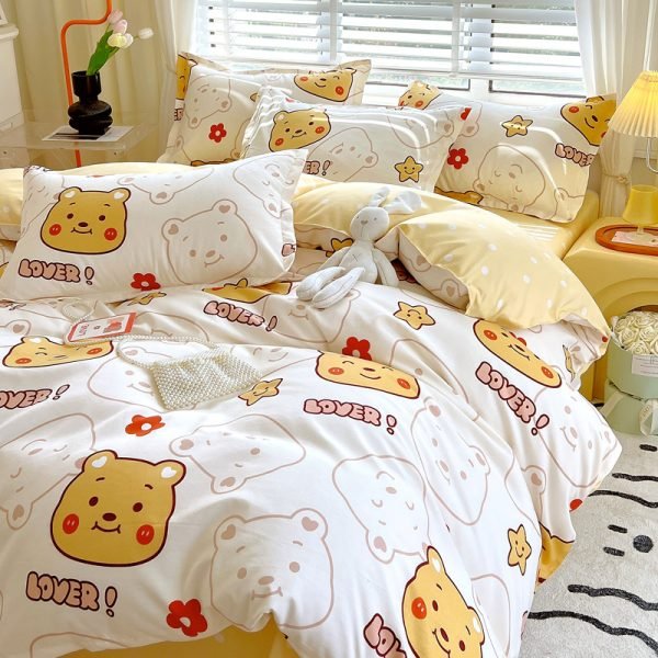 Juego de Funda Nórdica de Algodón 4 Piezas Lijado Lovely Bear