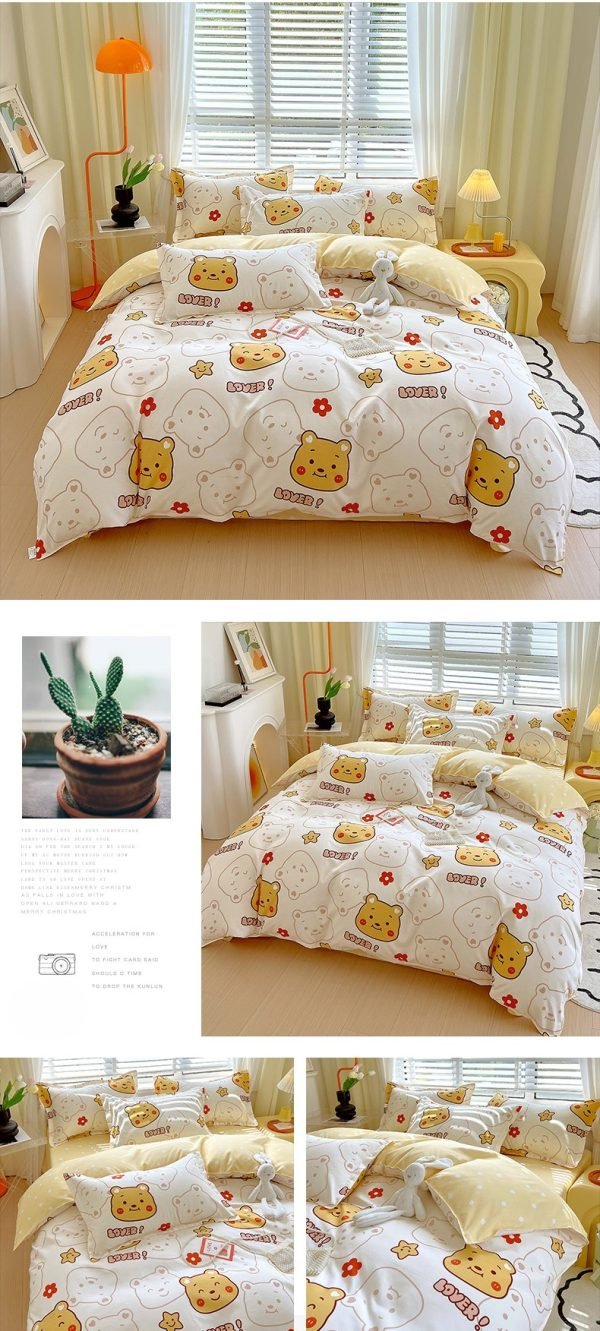 Juego de Funda Nórdica de Algodón 4 Piezas Lijado Lovely Bear
