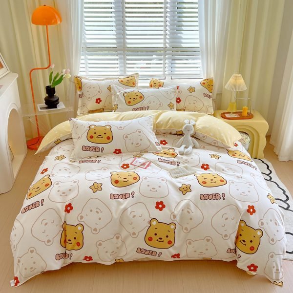 Juego de Funda Nórdica de Algodón 4 Piezas Lijado Lovely Bear
