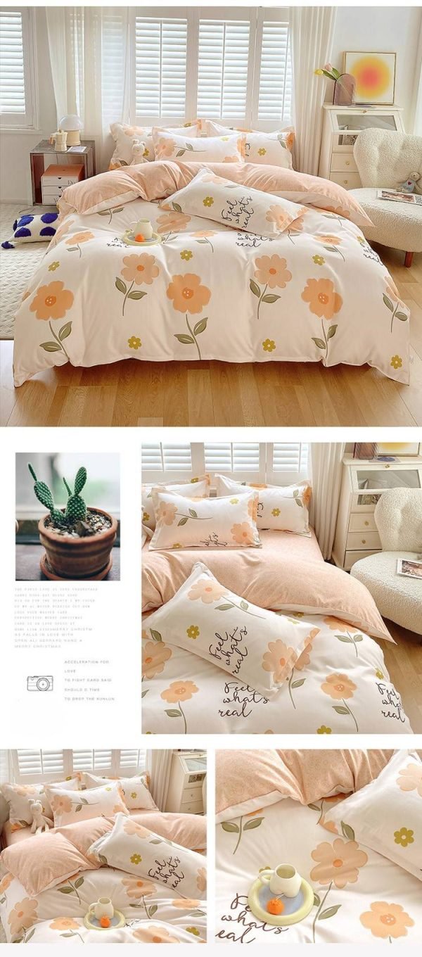 Juego de Funda Nórdica de Algodón 4 Piezas Lijado Inicio de Verano Naranja