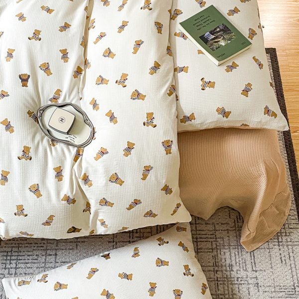 Juego de Funda Nórdica de Algodón Lavado con Jacquard Osito Rayas