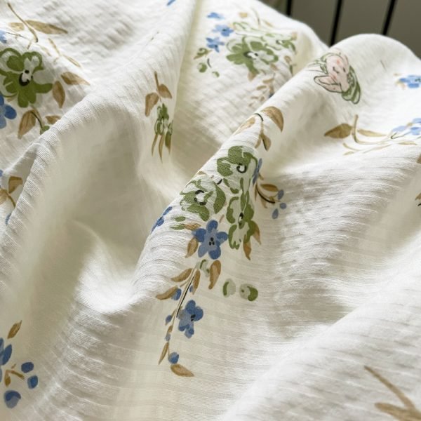 Juego de Funda Nórdica de Algodón Lavado con Jacquard Florcitas Verdes
