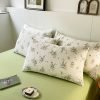 Juego de Funda Nórdica de Algodón Lavado con Jacquard Florcitas Verdes