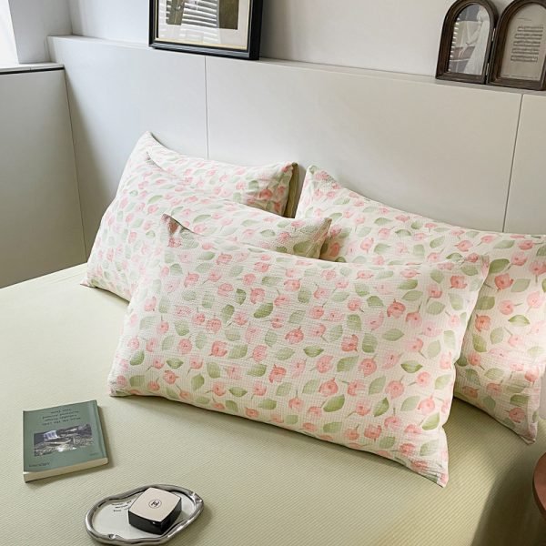Juego de Funda Nórdica de Algodón Lavado con Jacquard Flores y Hojas