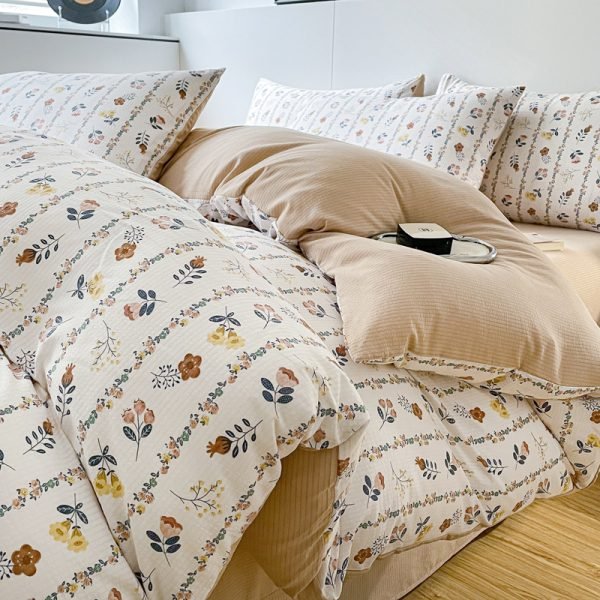 Juego de Funda Nórdica de Algodón Lavado con Jacquard Flores HX
