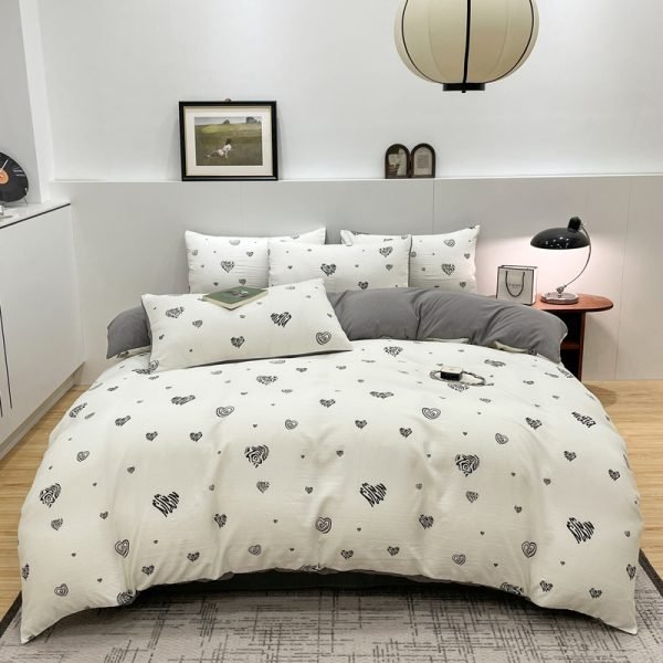 Juego de Funda Nórdica de Algodón Lavado con Jacquard Corazón