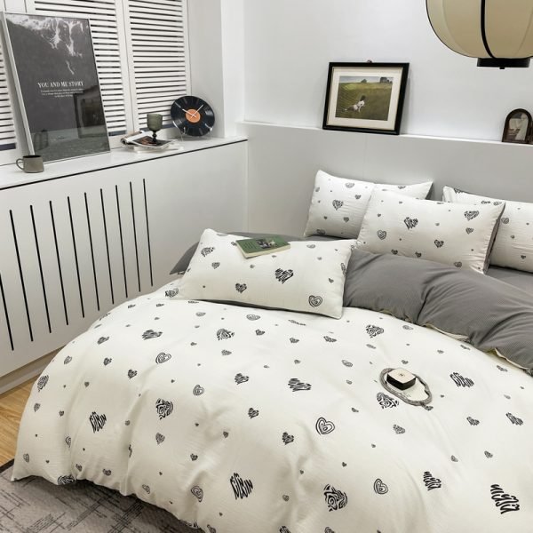 Juego de Funda Nórdica de Algodón Lavado con Jacquard Corazón