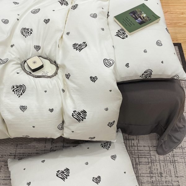 Juego de Funda Nórdica de Algodón Lavado con Jacquard Corazón