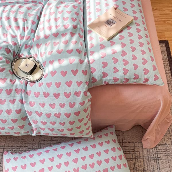 Juego de Funda Nórdica de Algodón Lavado con Jacquard Corazón Dulce