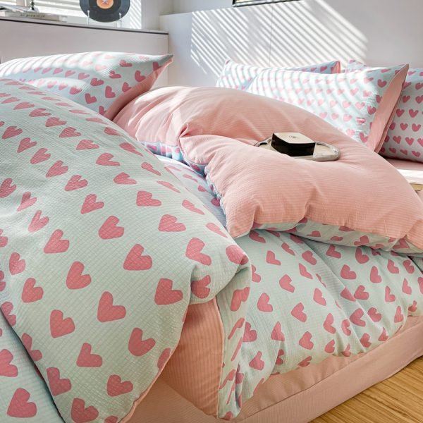 Juego de Funda Nórdica de Algodón Lavado con Jacquard Corazón Dulce