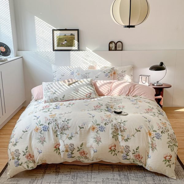 Juego de Funda Nórdica de Algodón Lavado con Jacquard Mar de Flores