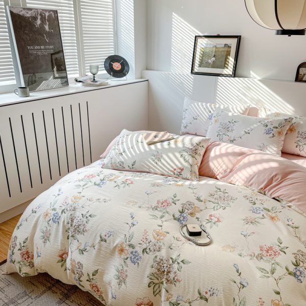 Juego de Funda Nórdica de Algodón Lavado con Jacquard Mar de Flores