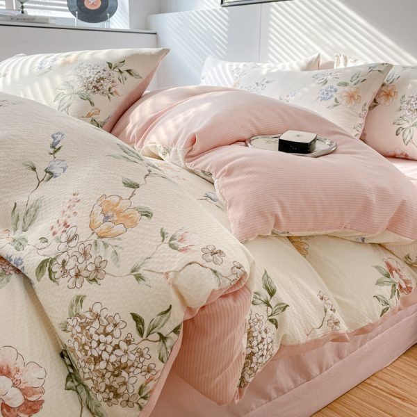 Juego de Funda Nórdica de Algodón Lavado con Jacquard Mar de Flores
