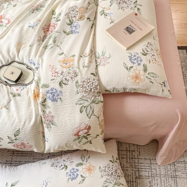 Juego de Funda Nórdica de Algodón Lavado con Jacquard Mar de Flores