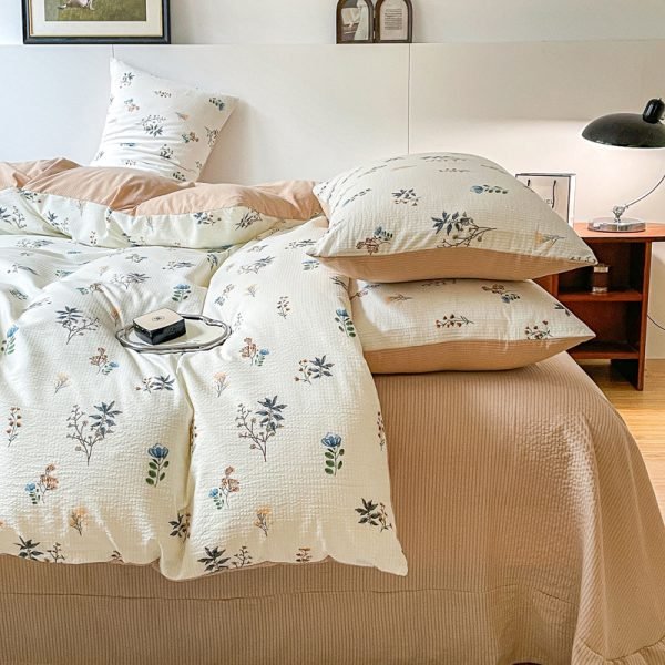 Juego de Funda Nórdica de Algodón Lavado con Jacquard Flores YR