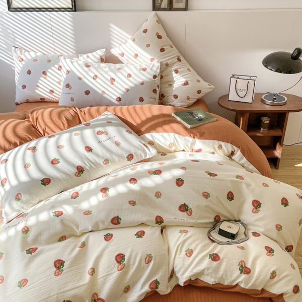 Juego de Funda Nórdica de Algodón Lavado con Jacquard Sweet Fresa
