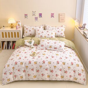 Juego de Funda Nórdica de Algodón 4 Piezas Lijado Estampado
