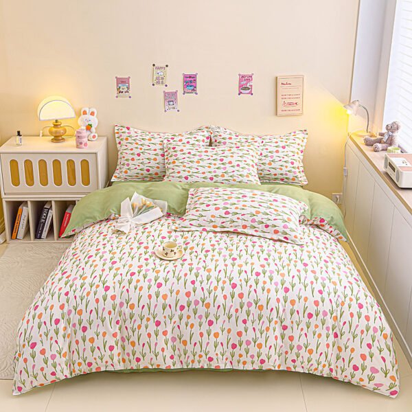 Juego de Funda Nórdica de Algodón 4 Piezas Lijado Estampado