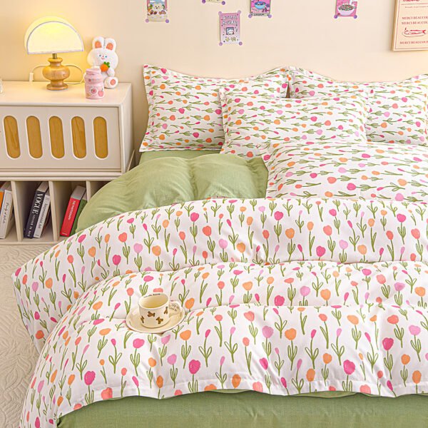 Juego de Funda Nórdica de Algodón 4 Piezas Lijado Estampado
