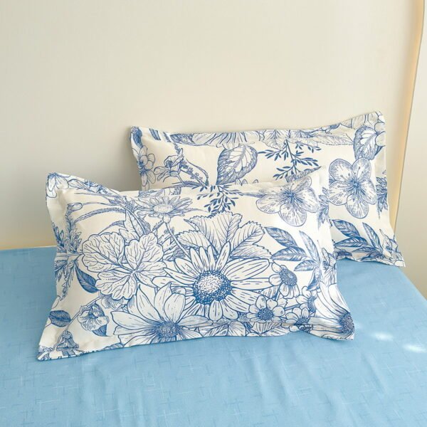 Juego de Funda Nórdica de Algodón 4 Piezas Lijado Estampado Azul