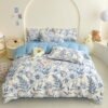 Juego de Funda Nórdica de Algodón 4 Piezas Lijado Estampado Azul