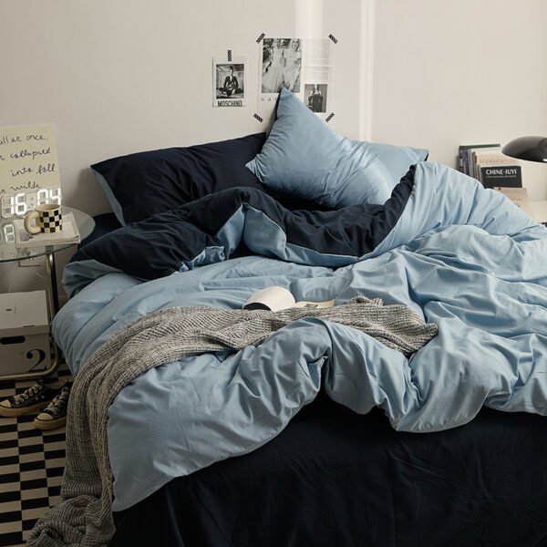 Juego de Funda Nórdica de Algodón 4 Piezas Lavado Color AzulClaro AzulIntenso