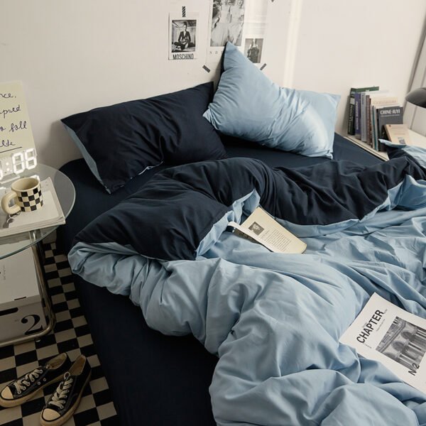 Juego de Funda Nórdica de Algodón 4 Piezas Lavado Color AzulClaro AzulIntenso