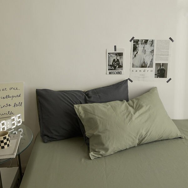 Juego de Funda Nórdica de Algodón 4 Piezas Lavado Color GrisOscuro VerdeMatcha