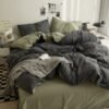 Juego de Funda Nórdica de Algodón 4 Piezas Lavado Color GrisOscuro VerdeMatcha