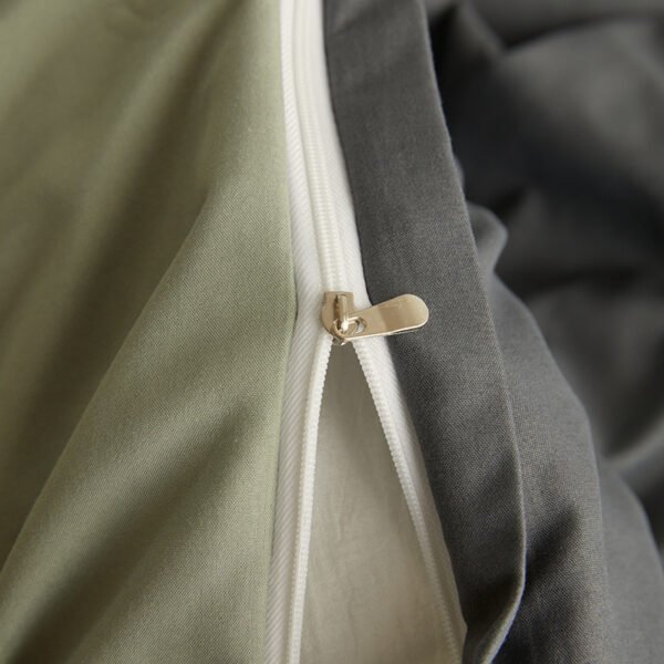 Juego de Funda Nórdica de Algodón 4 Piezas Lavado Color GrisOscuro VerdeMatcha