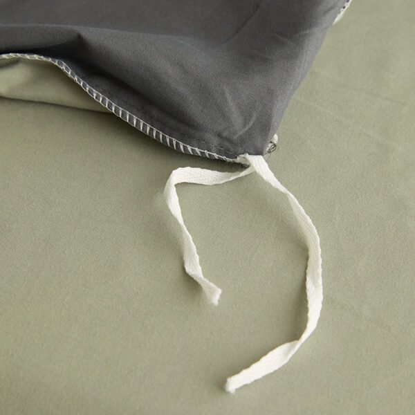 Juego de Funda Nórdica de Algodón 4 Piezas Lavado Color GrisOscuro VerdeMatcha